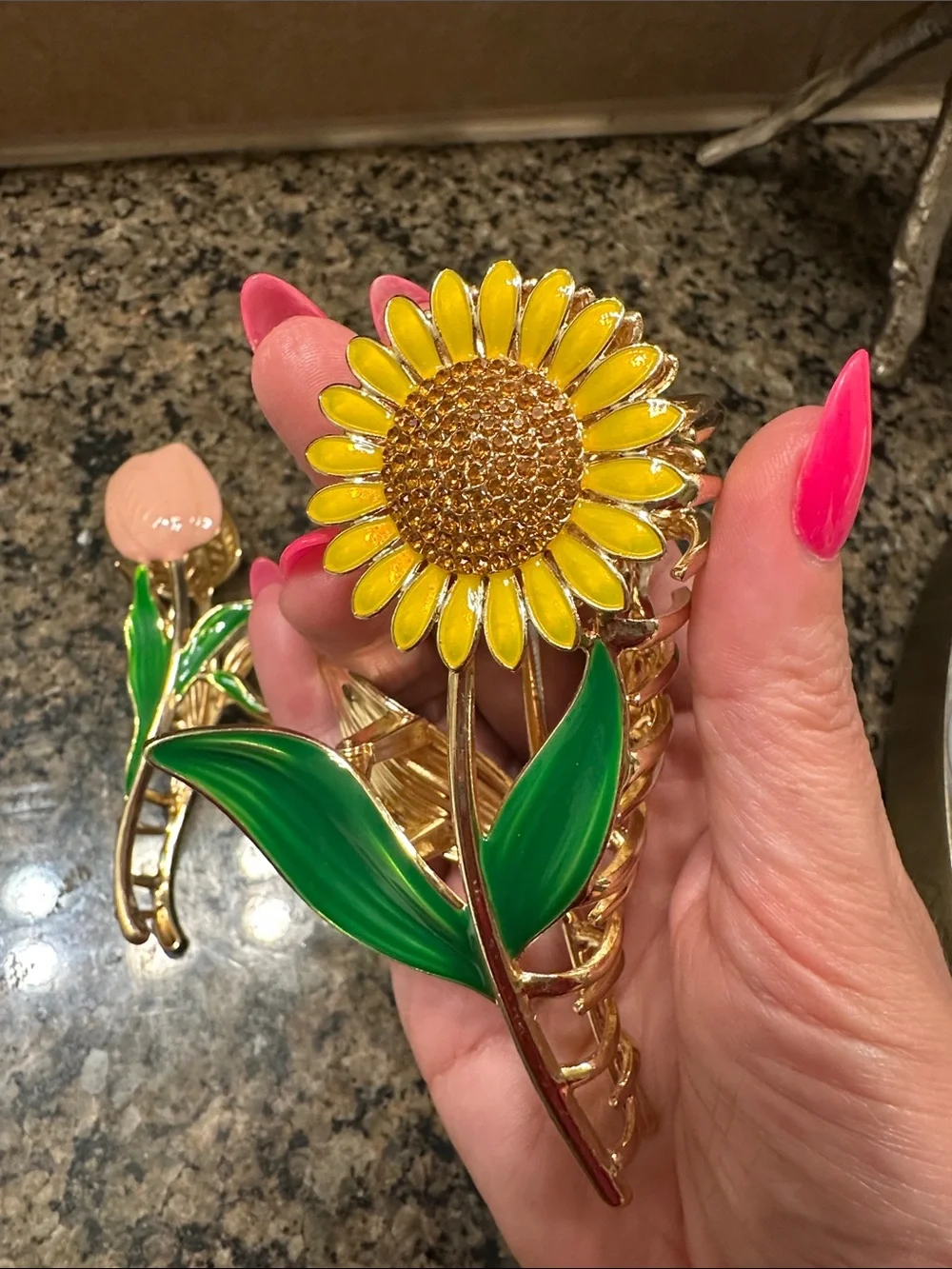 Floral Enamel Sunflower and Tulip Hair Clips